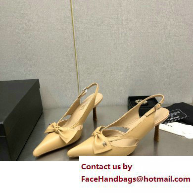 Chanel Heel 7cm Bow Slingback Sandals Beige 2023