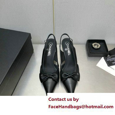 Chanel Heel 7cm Bow Slingback Sandals Black 2023