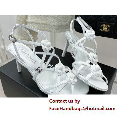 Chanel Heel 7cm CC Logo and Camellia Sandals White 2023