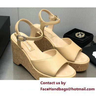 Chanel Heel 8cm Platform Sandal Leather Beige 2023