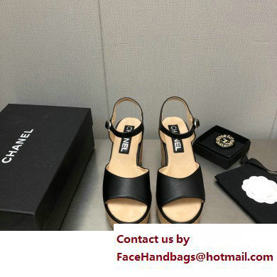 Chanel Heel 8cm Platform Sandal Leather Black 2023