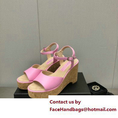Chanel Heel 8cm Platform Sandal Leather Pink 2023