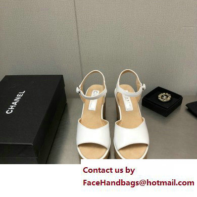 Chanel Heel 8cm Platform Sandal Leather White 2023