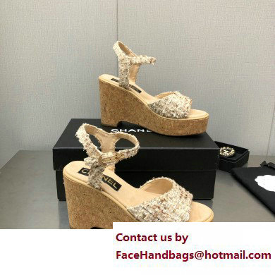 Chanel Heel 8cm Platform Sandal Tweed Beige 2023