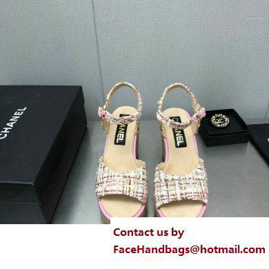Chanel Heel 8cm Platform Sandal Tweed Pink 2023