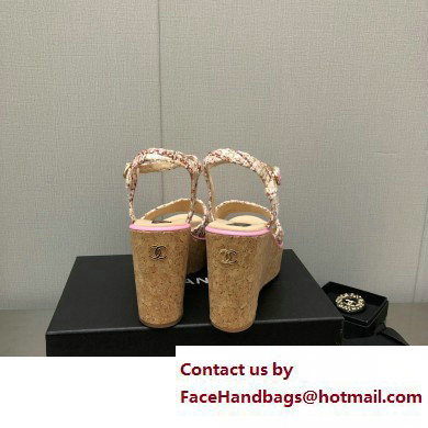 Chanel Heel 8cm Platform Sandal Tweed Pink 2023