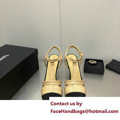 Chanel Heel CC Logo Lambskin and Grosgrain Open Shoes G39016 Beige 2023