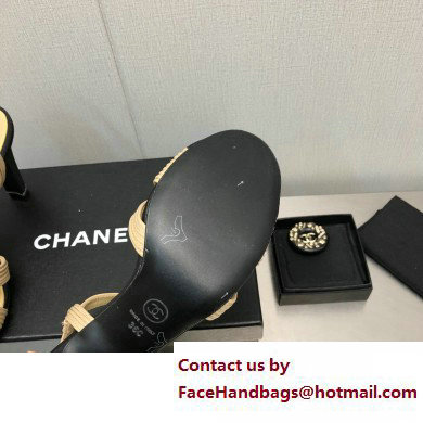 Chanel Heel CC Logo Lambskin and Grosgrain Open Shoes G39016 Beige 2023