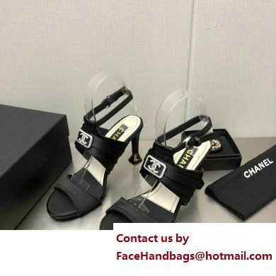 Chanel Heel CC Logo Sandals Grosgrain Black 2023