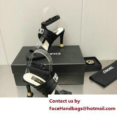Chanel Heel CC Logo Sandals Grosgrain Black 2023