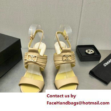 Chanel Heel CC Logo Sandals Leather Beige 2023