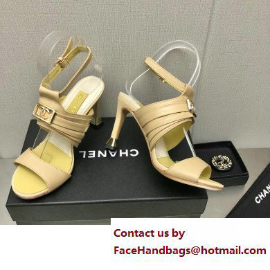 Chanel Heel CC Logo Sandals Leather Beige 2023