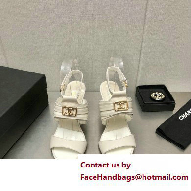 Chanel Heel CC Logo Sandals Leather White 2023