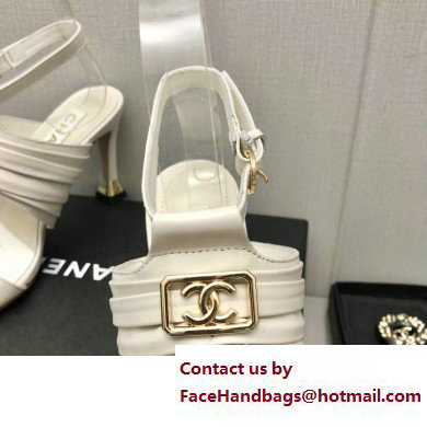 Chanel Heel CC Logo Sandals Leather White 2023