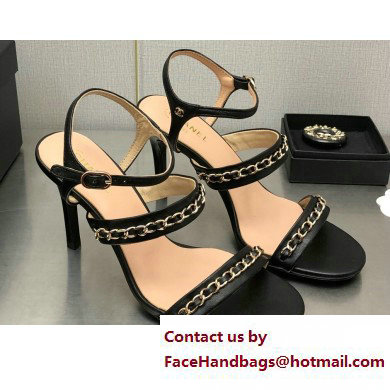 Chanel Heel Chain Lambskin Sandals G39549 Black 2023