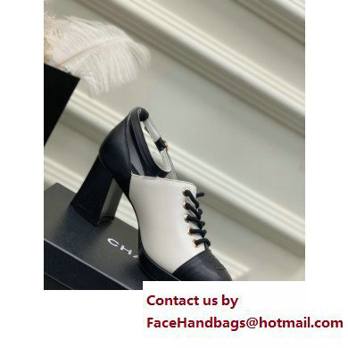 Chanel Heel Leather Lace-up Pumps White with Ankle Strap 2023 - Click Image to Close