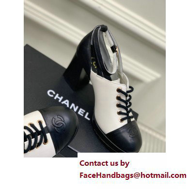 Chanel Heel Leather Lace-up Pumps White with Ankle Strap 2023