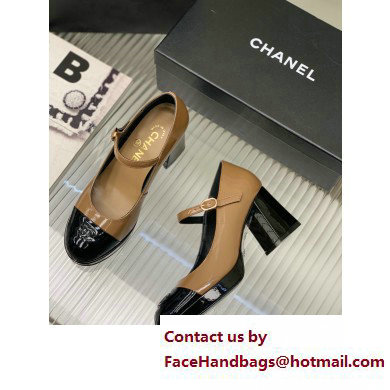 Chanel Heel Patent Leather Pumps Apricot 2023