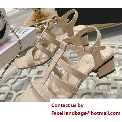 Chanel Heel Patent Leather Strap Sandals Beige 2023