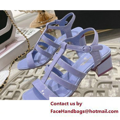 Chanel Heel Patent Leather Strap Sandals Lilac 2023