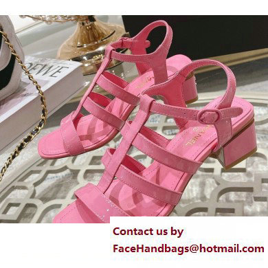 Chanel Heel Patent Leather Strap Sandals Pink 2023