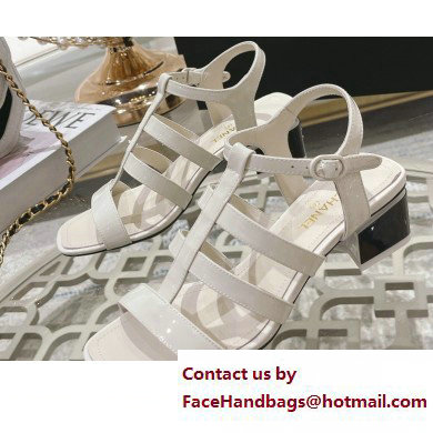 Chanel Heel Patent Leather Strap Sandals White 2023