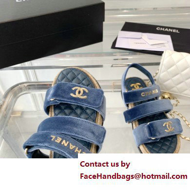 Chanel Logo Velvet Beach Sandals Blue 2023