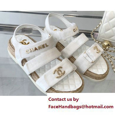 Chanel Logo Velvet Beach Sandals White 2023