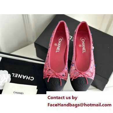 Chanel Tweed Ballerinas Flat G02819 Pink/Burgundy/Black 2023 - Click Image to Close
