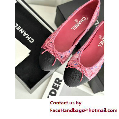 Chanel Tweed Ballerinas Flat G02819 Pink/Burgundy/Black 2023