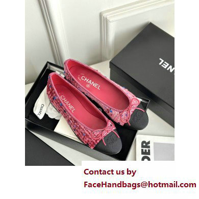 Chanel Tweed Ballerinas Flat G02819 Pink/Burgundy/Black 2023 - Click Image to Close