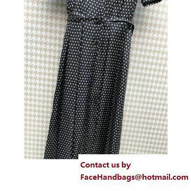DIOR Black Silk and Cotton Jacquard with Ecru Dior Dots Motif Shirt Dress with Belt 2023