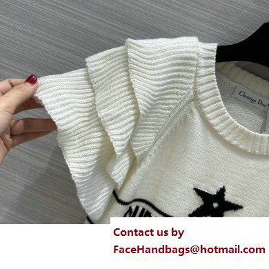 DIOR white Cashmere Knit with Signature Sweater with Ruffles 2023