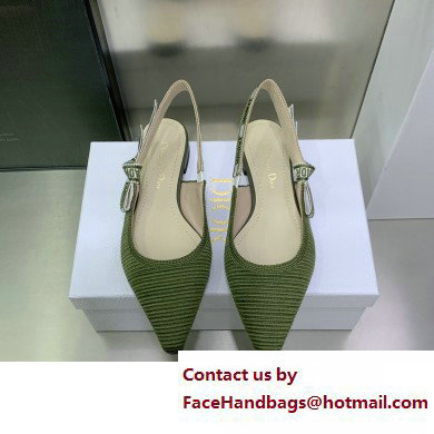 Dior J'Adior Slingback Ballerina Flats in Green Embroidered Cotton 2023