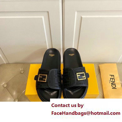 Fendi Feel slides with FF Baguette buckle Black 2023
