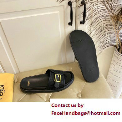 Fendi Feel slides with FF Baguette buckle Black 2023 - Click Image to Close