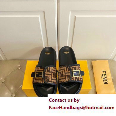 Fendi Feel slides with FF Baguette buckle Black/Brown 2023 - Click Image to Close