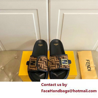 Fendi Feel slides with FF Baguette buckle Black/Brown 2023
