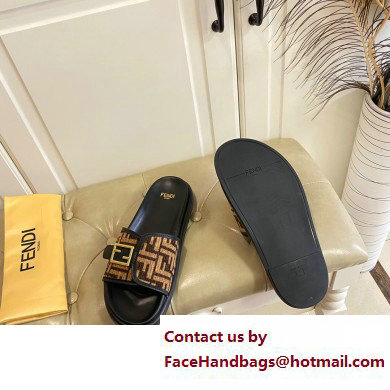 Fendi Feel slides with FF Baguette buckle Black/Brown 2023 - Click Image to Close