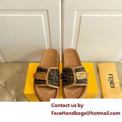 Fendi Feel slides with FF Baguette buckle Brown 2023
