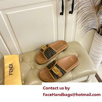 Fendi Feel slides with FF Baguette buckle Brown 2023 - Click Image to Close