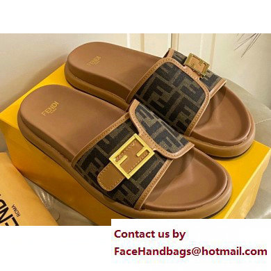 Fendi Feel slides with FF Baguette buckle Brown 2023 - Click Image to Close