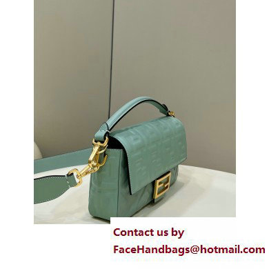 Fendi Nappa Leather Medium Baguette Bag Gray Green 2023