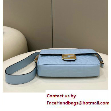 Fendi Nappa Leather Medium Baguette Bag Sky Blue 2023