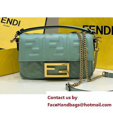 Fendi Nappa Leather Mini Baguette Bag Gray Green 2023 - Click Image to Close