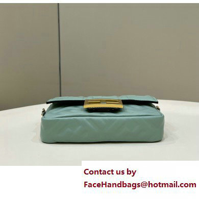 Fendi Nappa Leather Mini Baguette Bag Gray Green 2023