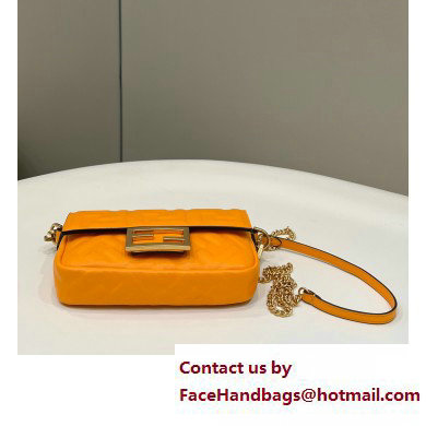 Fendi Nappa Leather Mini Baguette Bag Orange 2023