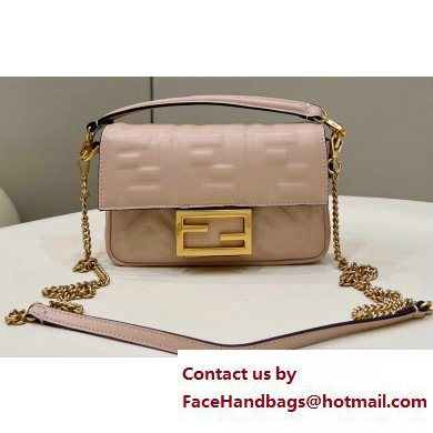 Fendi Nappa Leather Mini Baguette Bag Pale Pink 2023