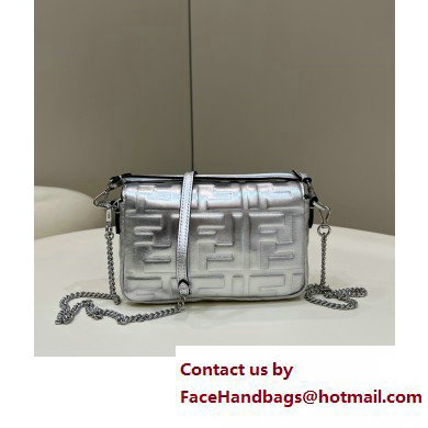 Fendi Nappa Leather Mini Baguette Bag Silver 2023