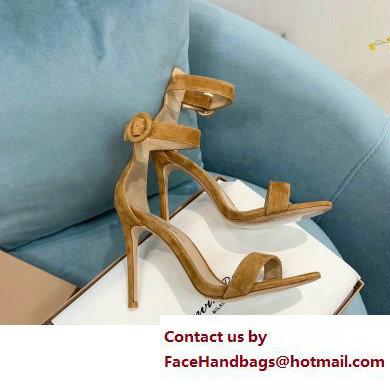 Gianvito Rossi Heel 10.5cm Portofino Sandals with Buckle-covered Anklet Strap Suede Brown 2023